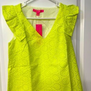 Lilly Pulitzer - Lina Top - Prickly Pear Neon Yellow Geo Eyelet Top